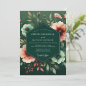 Invitation Mariage Flore de Pêche Émeraude (Debout devant)