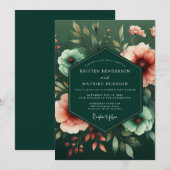 Invitation Mariage Flore de Pêche Émeraude (Devant / Derrière)