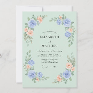Invitation Mariage Flore Délicate Vert Menthe