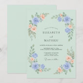Invitation Mariage Flore Délicate Vert Menthe (Devant / Derrière)