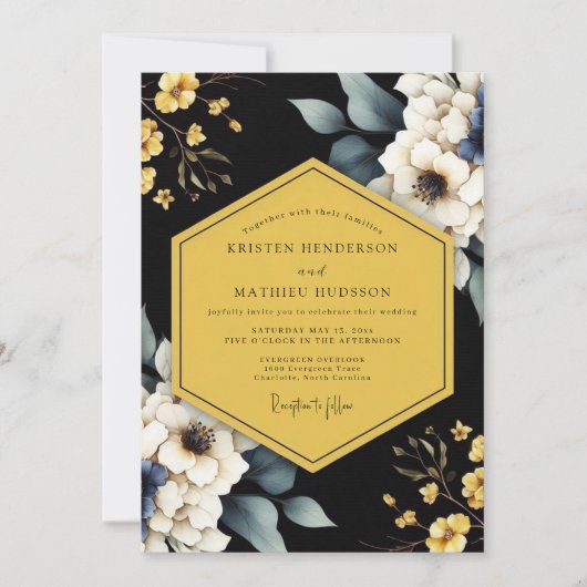 Invitation Mariage Flore d'Onyx Doré (Devant)