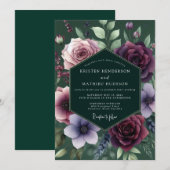Invitation Mariage Flore Émeraude aux Tons de Joyaux (Devant / Derrière)