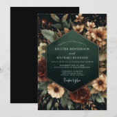 Invitation Mariage Flore Émeraude Clair-obscur (Devant / Derrière)