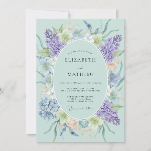 Invitation Mariage Flore Éthérée Vert Menthe (Devant)