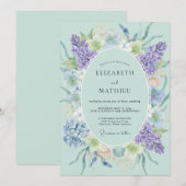 Invitation Mariage Flore Éthérée Vert Menthe (Devant / Derrière)