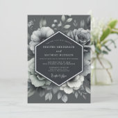 Invitation Mariage Flore Gravée Graphite (Debout devant)