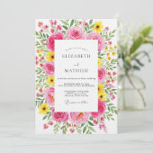 Invitation Mariage Flore Impressionniste Fuchsia (Debout devant)
