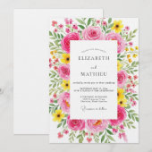 Invitation Mariage Flore Impressionniste Fuchsia (Devant / Derrière)