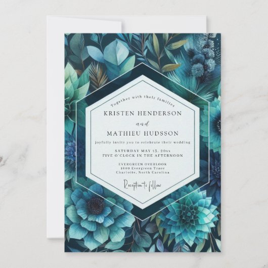 Invitation Mariage Flore Luxuriante Saphir (Devant)