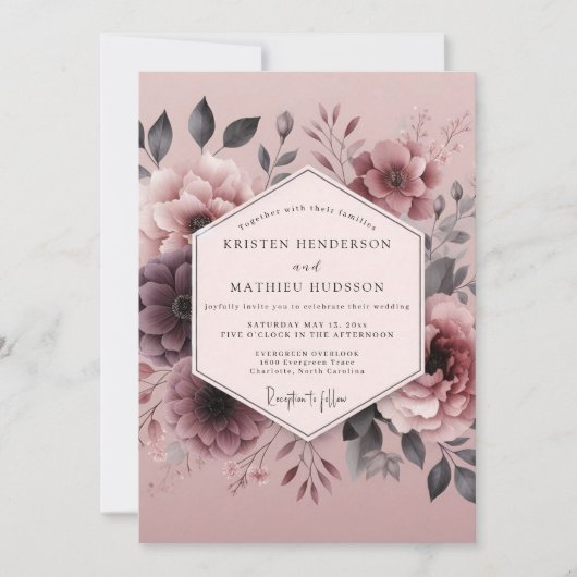 Invitation Mariage Flore Mauve Sombre (Devant)