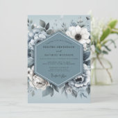 Invitation Mariage Flore Monotone Bleu Acier (Debout devant)