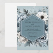 Invitation Mariage Flore Monotone Bleu Acier (Devant / Derrière)