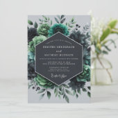 Invitation Mariage Flore Verdoyante Sarcelle (Debout devant)