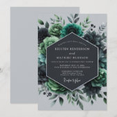 Invitation Mariage Flore Verdoyante Sarcelle (Devant / Derrière)