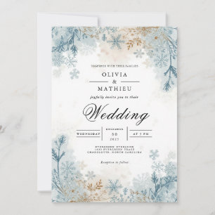 Invitation Mariage florissant d'hiver bleu froid