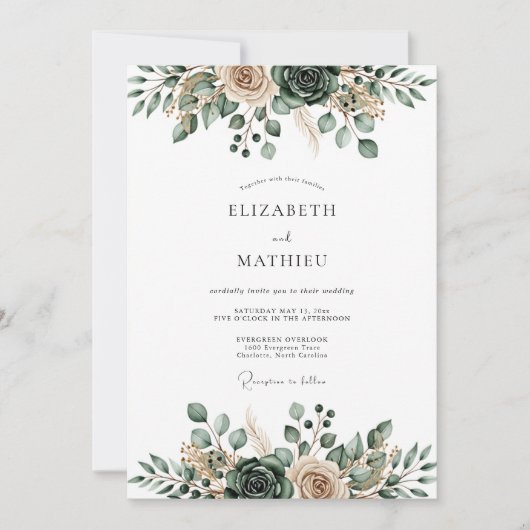 Invitation Mariage Florissant Vert Sauge Éthéré (Devant)