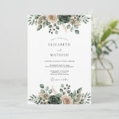 Invitation Mariage Florissant Vert Sauge Éthéré (Debout devant)