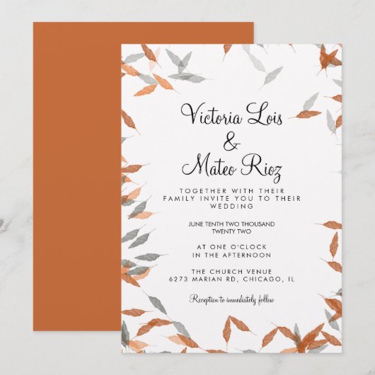 Invitation Mariage flottant de Pampas à feuilles molles rusti (Devant / Derrière)