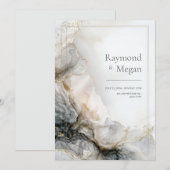 Invitation Mariage Fluide Marbré Gilded au Charbon de Bois Fu (Devant / Derrière)