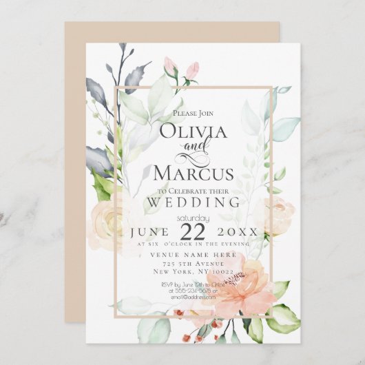 Invitation MARIAGE | Flux rose de la pêche au printemps (Devant / Derrière)