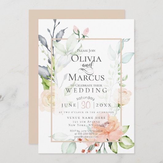 Invitation MARIAGE | Flux rose de la pêche au printemps (Devant / Derrière)