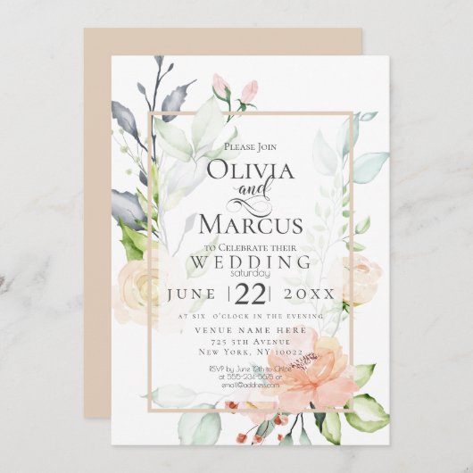 Invitation MARIAGE | Flux rose de la pêche au printemps (Devant / Derrière)