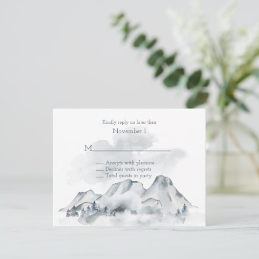 Invitation Mariage Foggy Mountain Watercolor RSVP (Debout devant)