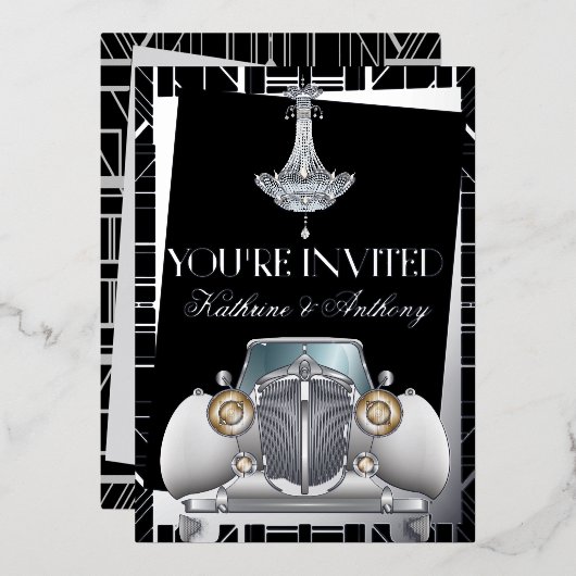 Invitation Mariage Foil Gatsby Déco (Recto/Verso)