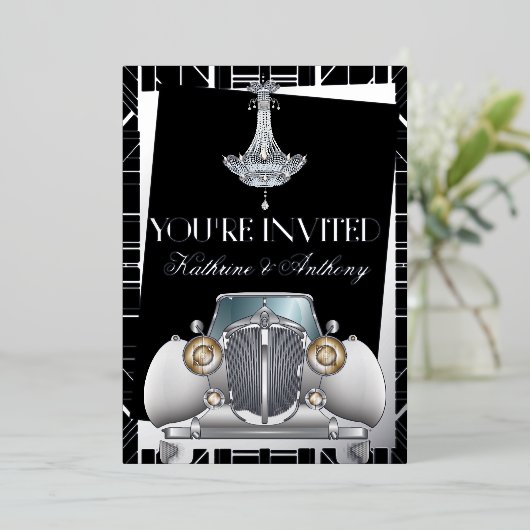 Invitation Mariage Foil Gatsby Déco (Debout devant)