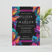 Invitation Mariage | Foliage Tropical Superbe au néon2 (Debout devant)