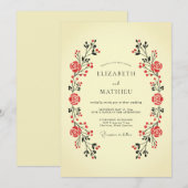Invitation Mariage folklorique classique à la crème (Devant / Derrière)