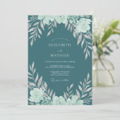 Invitation Mariage foncé aqua ranunculus eucalyptus (Debout devant)