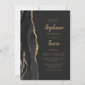 Invitation Mariage foncé moderne Noir Or Agate (Devant)