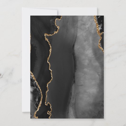 Invitation Mariage foncé moderne Noir Or Agate (Dos)