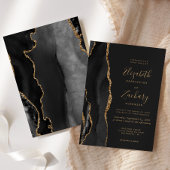 Invitation Mariage foncé moderne Noir Or Agate