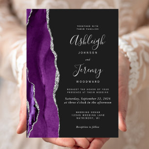 Invitation Mariage foncé moderne violet argenté