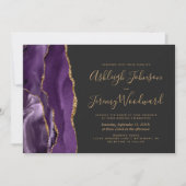 Invitation Mariage foncé moderne violet or Agate (Devant)