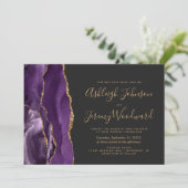 Invitation Mariage foncé moderne violet or Agate (Debout devant)
