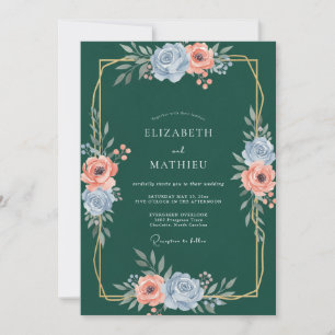 Invitation Mariage Foncé sarcelle Or Ranunculus Gris Eucalypt