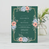 Invitation Mariage Foncé sarcelle Or Ranunculus Gris Eucalypt (Debout devant)