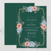 Invitation Mariage Foncé sarcelle Or Ranunculus Gris Eucalypt (Devant / Derrière)