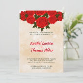 Invitation Mariage Fond Beige Et Roses Rouges (Debout devant)