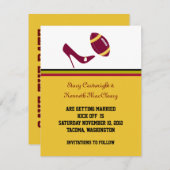 Invitation Mariage Football Rouge Bordeaux & Jaune Économisez (Devant / Derrière)