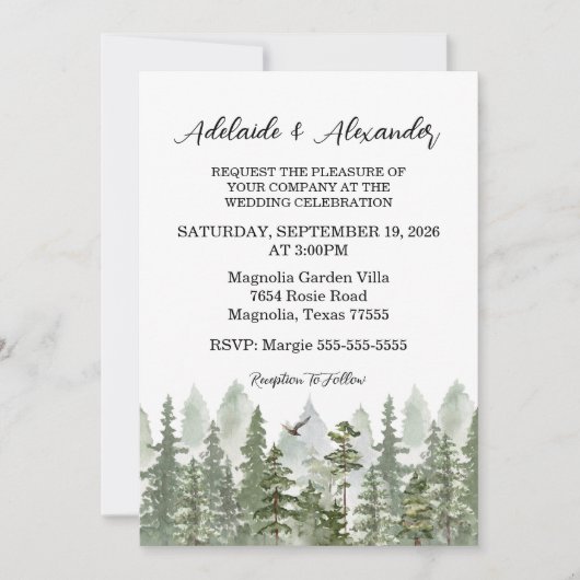 Invitation Mariage forestier de bois vert (Devant)