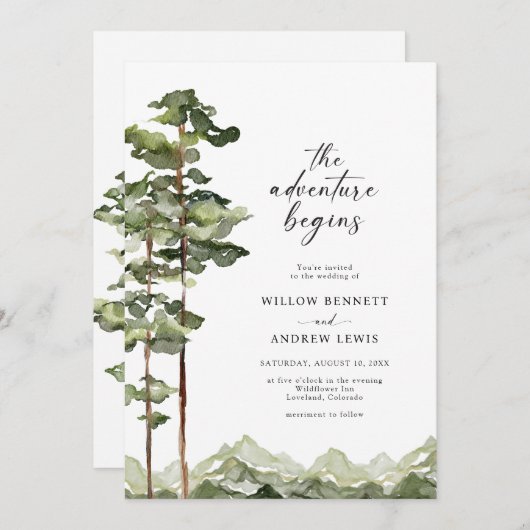 Invitation Mariage forestier moderne (Devant / Derrière)