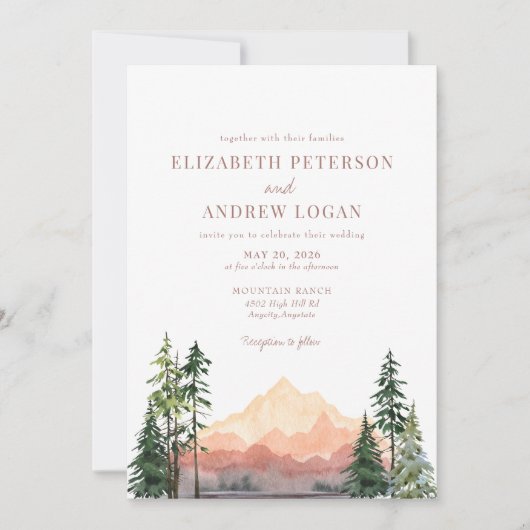 Invitation Mariage forestier | Montagnes Rustiques (Devant)