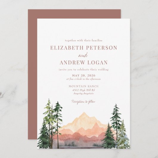 Invitation Mariage forestier | Montagnes Rustiques (Devant / Derrière)