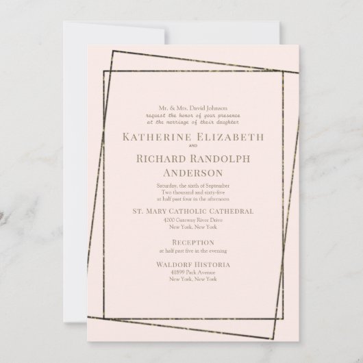 Invitation Mariage Formal & Élégant Rose & Or (Devant)
