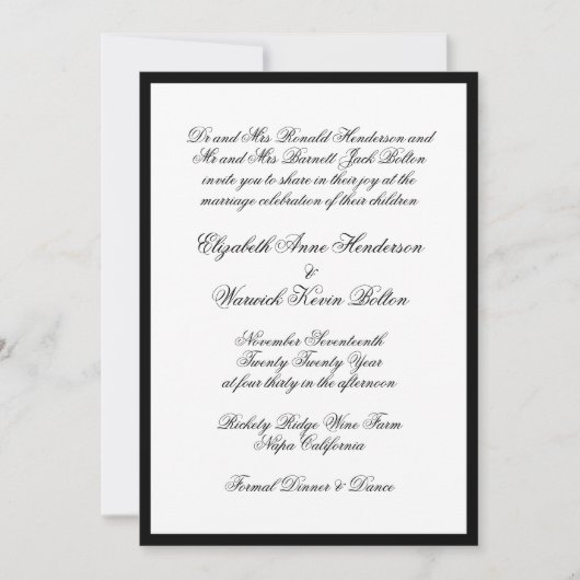 Invitation Mariage Formé Noir & Blanc (Devant)