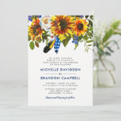 Invitation Mariage Formel Aquarelle Rustique Tournesol Bleu (Debout devant)